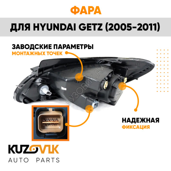 Фара правая Hyundai Getz (2006-2011) с электрокорректором (7 контактов) KUZOVIK