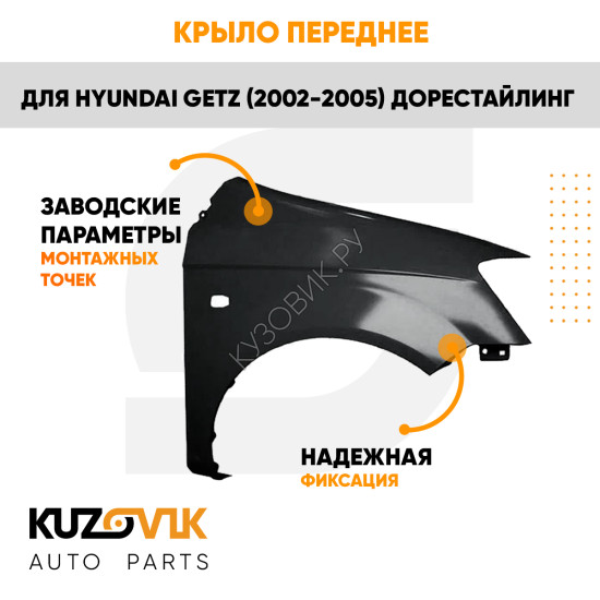 Крыло переднее правое Hyundai Getz (2002-2005) дорестайлинг KUZOVIK Крыло переднее правое Hyundai Getz (2002-2005) дорестайлинг KUZOVIK