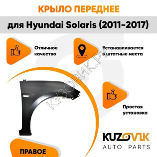 Крыло переднее правое Hyundai Solaris (2011-2017) с отверстием под повторитель поворота KUZOVIK Крыло переднее правое Hyundai Solaris (2011-2017) с отверстием под повторитель поворота KUZOVIK
