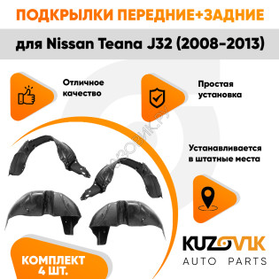 Подкрылки Nissan Teana J32 (2008-2013) 4 шт комплект передние + задние KUZOVIK Подкрылки Nissan Teana J32 (2008-2013) 4 шт комплект передние + задние KUZOVIK