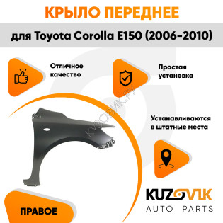 Крыло переднее правое Toyota Corolla E150 (2006-2010) с отв под повторитель KUZOVIK Крыло переднее правое Toyota Corolla E150 (2006-2010) с отв под повторитель KUZOVIK