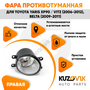 Фара противотуманная правая Toyota Yaris XP90 / Vitz (2006-2012), Belta (2009-2011) KUZOVIK Фара противотуманная правая Toyota Yaris XP90 / Vitz (2006-2012), Belta (2009-2011) KUZOVIK